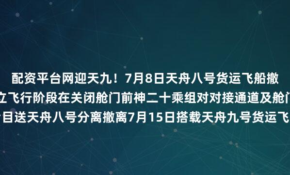 配资平台网迎天九！7月8日天舟八号货运飞船撤离空间站组合体转入独立飞行阶段在关闭舱门前神二十乘组对对接通道及舱门状态进行了确认随后目送天舟八号分离撤离7月15日搭载天舟九号货运飞船的长征七号遥十运载火箭在我国文昌航天发射场成功发射乘组三人早早守候在核心舱内的屏幕前观看火箭发射实况并迎接天舟九号的到来此次航天员“签收”的约6.5吨物资中除科学实（试）验物资外还包含两套舱外航天服、核心肌肉锻炼装置以及